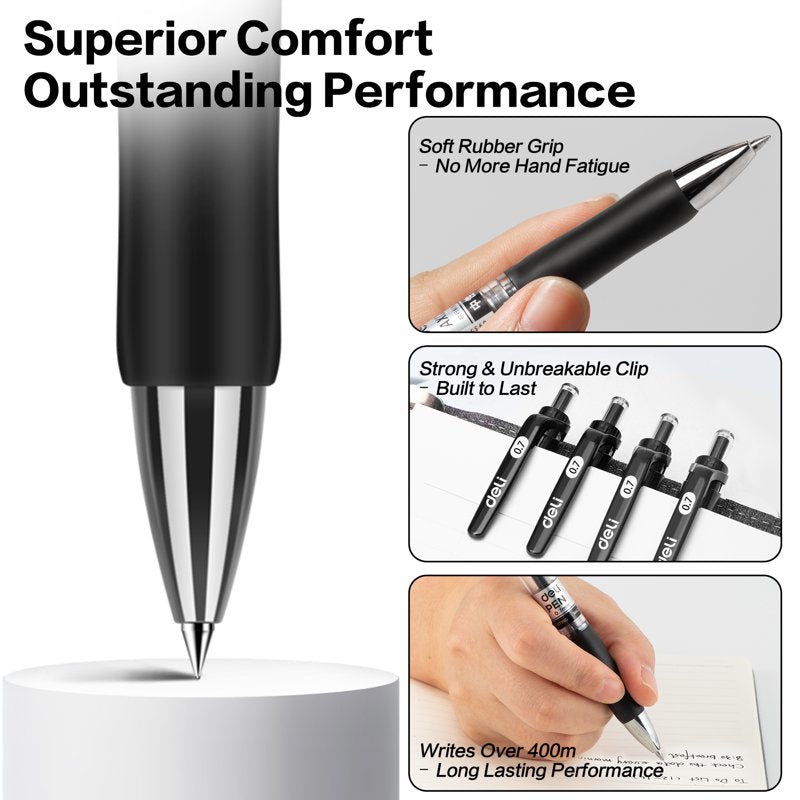Deli Gel Pens 36 Pack, Black Ink, 0.7 mm Fine Point – Fast Dry, Refillable