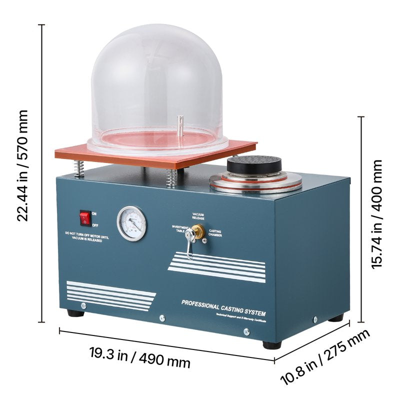 Jewelry Vacuum Casting Machine 290W Power 3 CFM Pump for Metal & Jewelry Casting