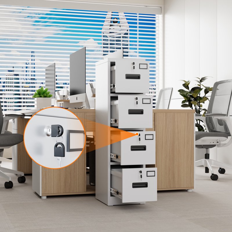 Metal Vertical File Cabinet with 4 Lockable Drawers for Office & School Storage