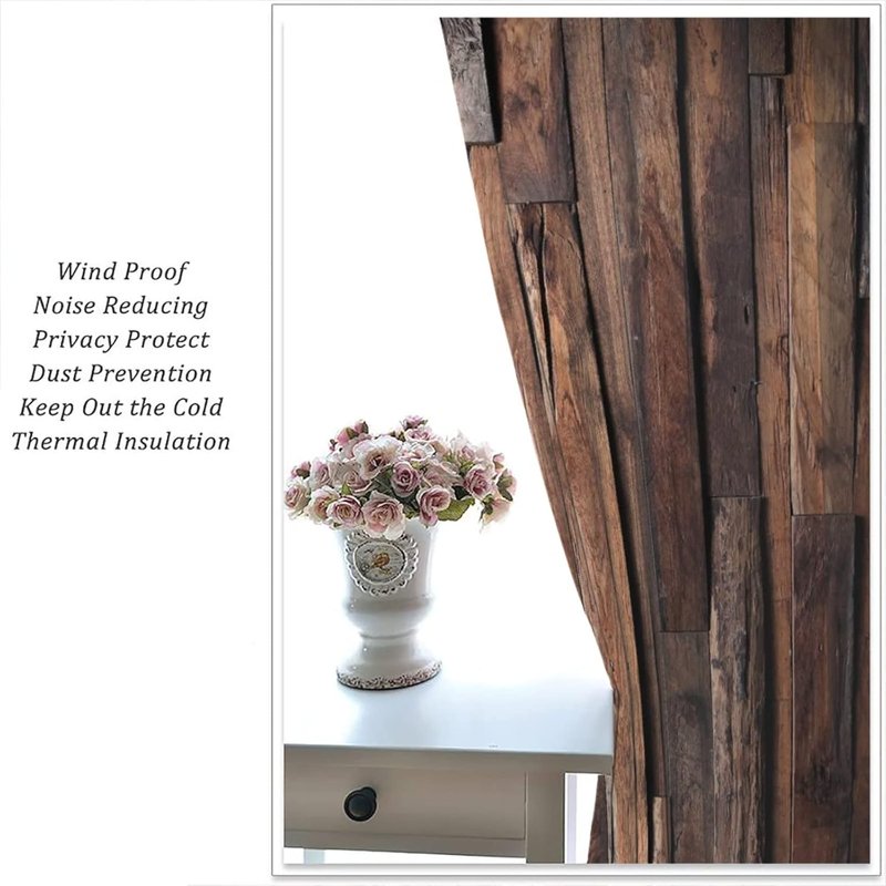Rustic Wood Curtain Sets - Blackout Window Drapes for Living Room & Bedroom