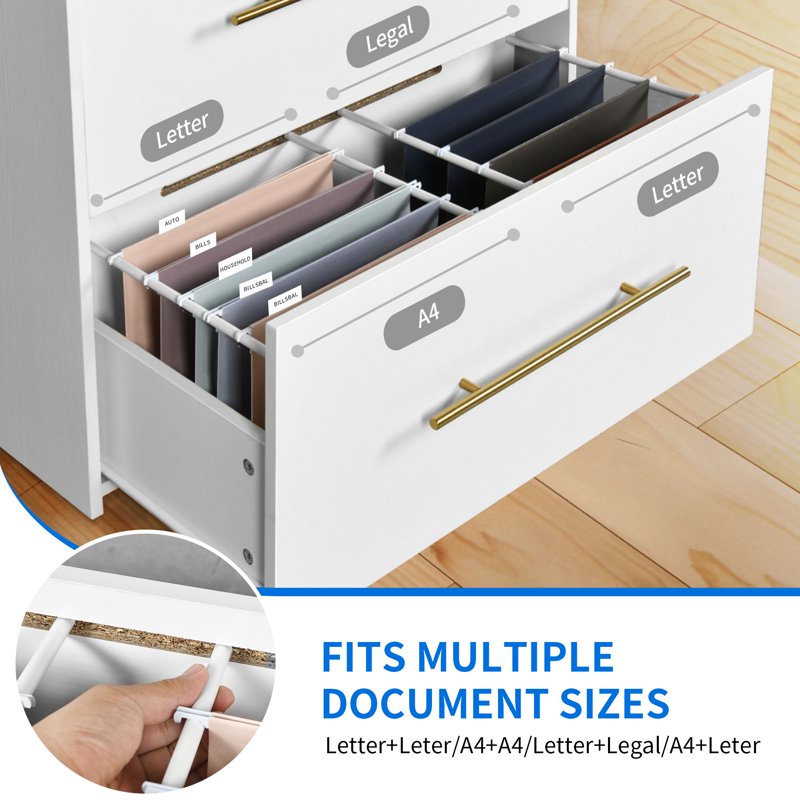 White 2-Drawer File Cabinet with Charging Station Office Storage