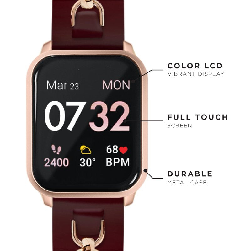 Smartwatch with Extra Strap & Wireless Earbuds - Burgundy