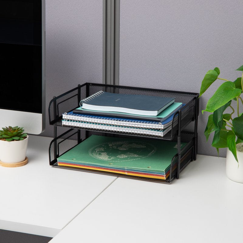 Stackable Metal Mesh File Holders 2-Pack Desktop Organizer Office Storage