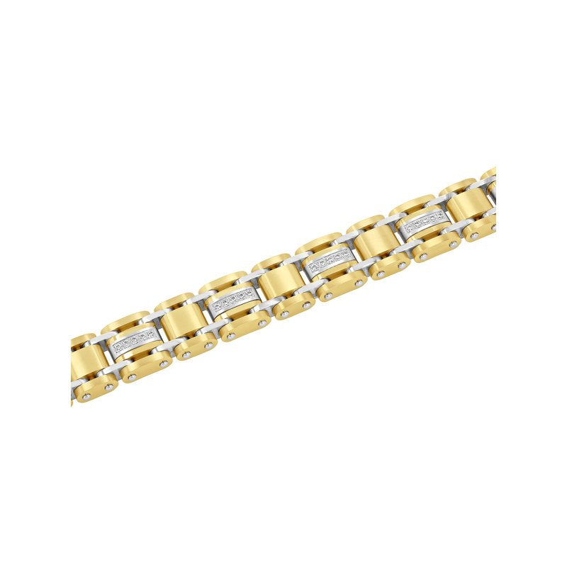 Men's Two-Tone Stainless Steel Cubic Zirconia Bracelet - Elegant Jewelry Gift
