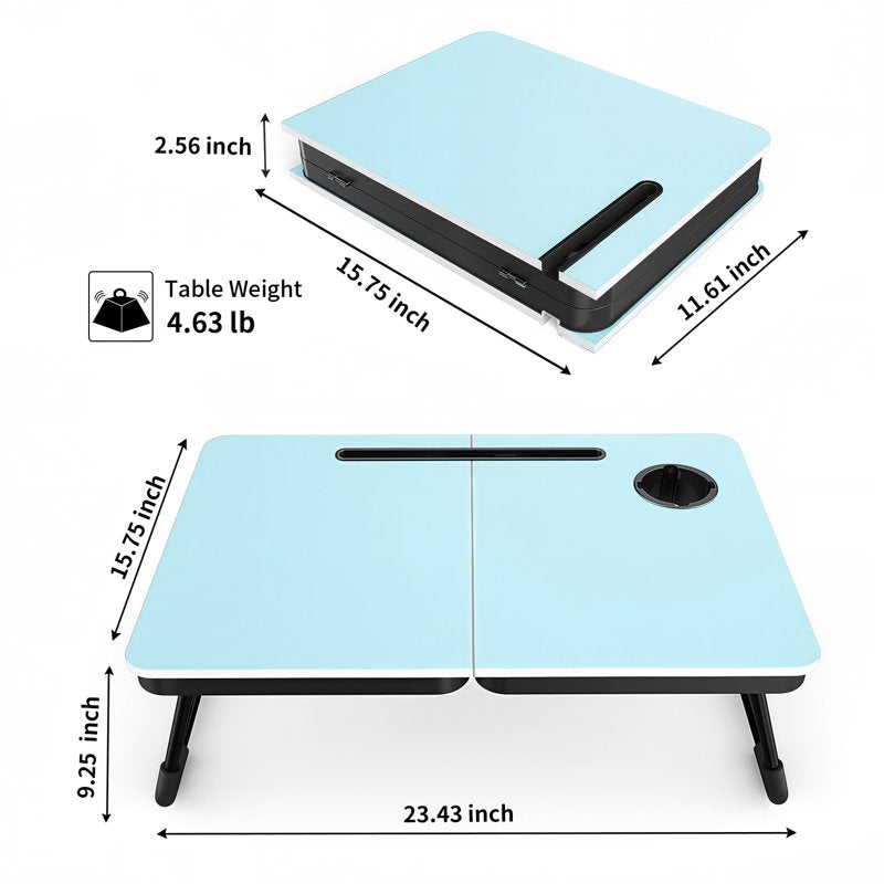 Portable Foldable Lap Desk for Bed and Couch - Blue, with Cup & Phone Holders