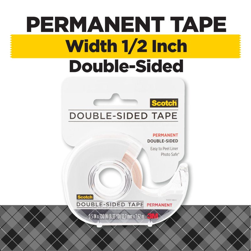 Double Sided Transparent Tape 1/2 in x 300 in with Dispenser - Strong Adhesive