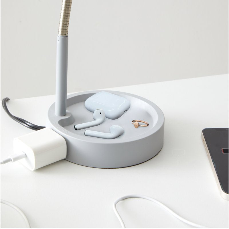 LED Desk Lamp with Catch-All Base and AC Outlet – Modern Study Light
