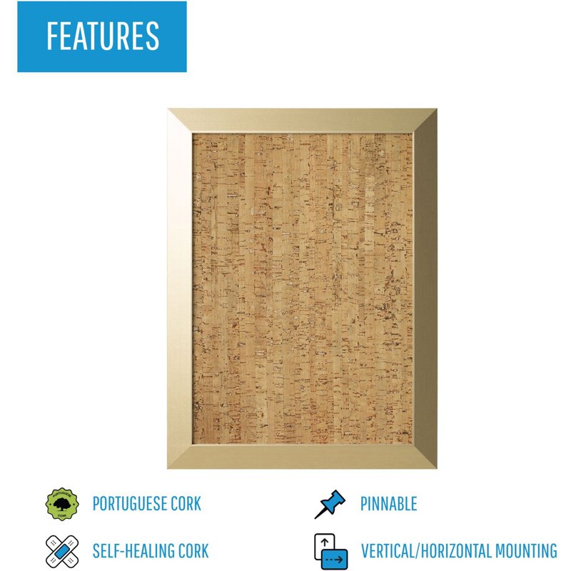 MDF Framed Cork Board for Office & Home Display - Natural Surface, Gold Frame