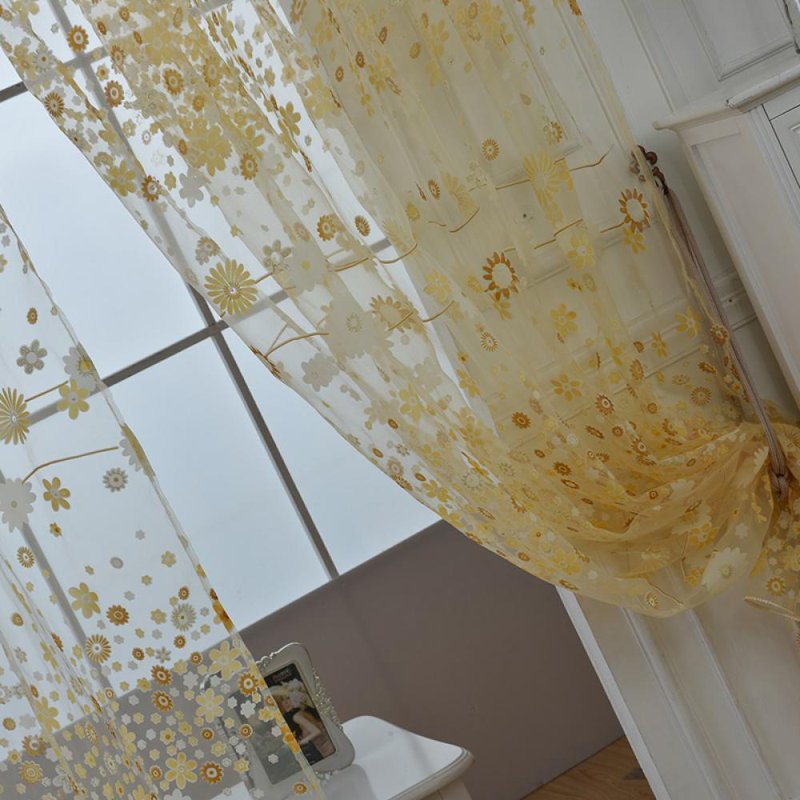 Bohemian Floral Sheer Curtains for Living Room & Bedroom - Farmhouse Window Drapes