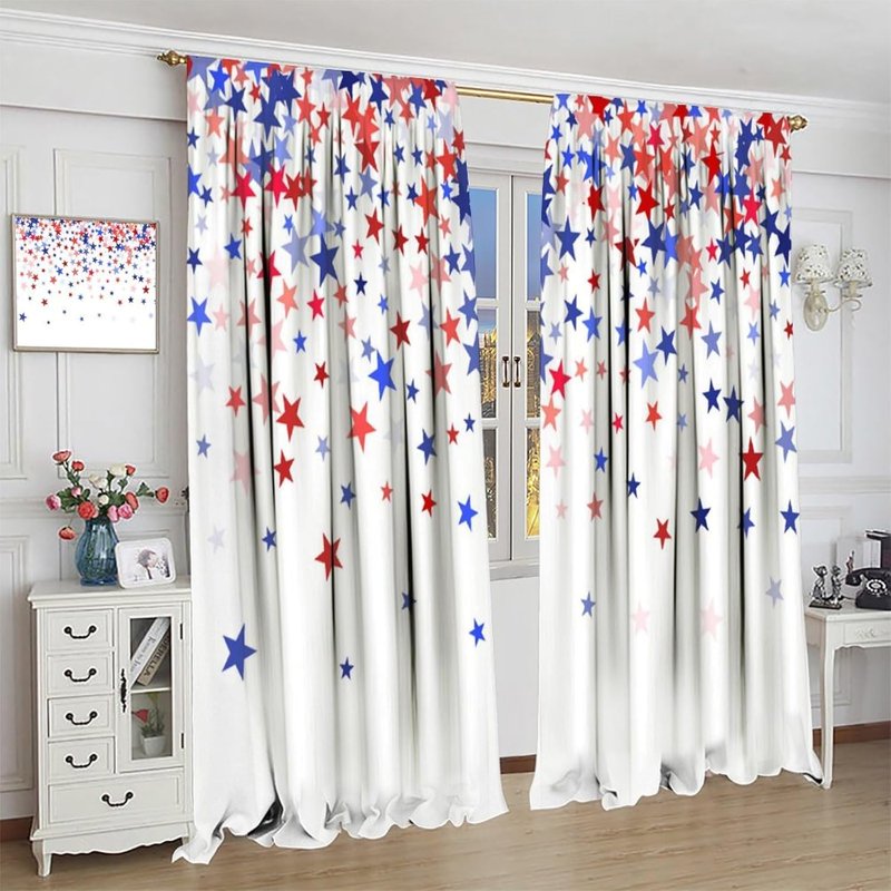 Independence Day Blackout Curtains - 4th of July Stars Window Drapes, Multiple Sizes
