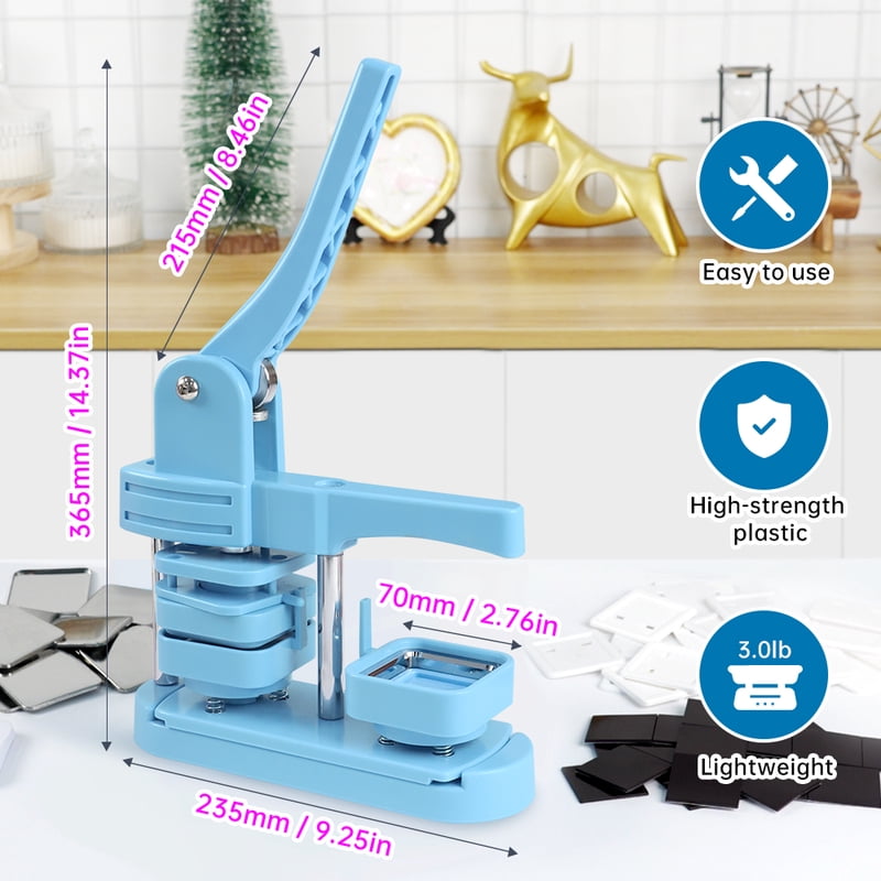 Square Button Maker Machine for DIY Fridge Magnets – 2''x2'' Complete Craft Kit