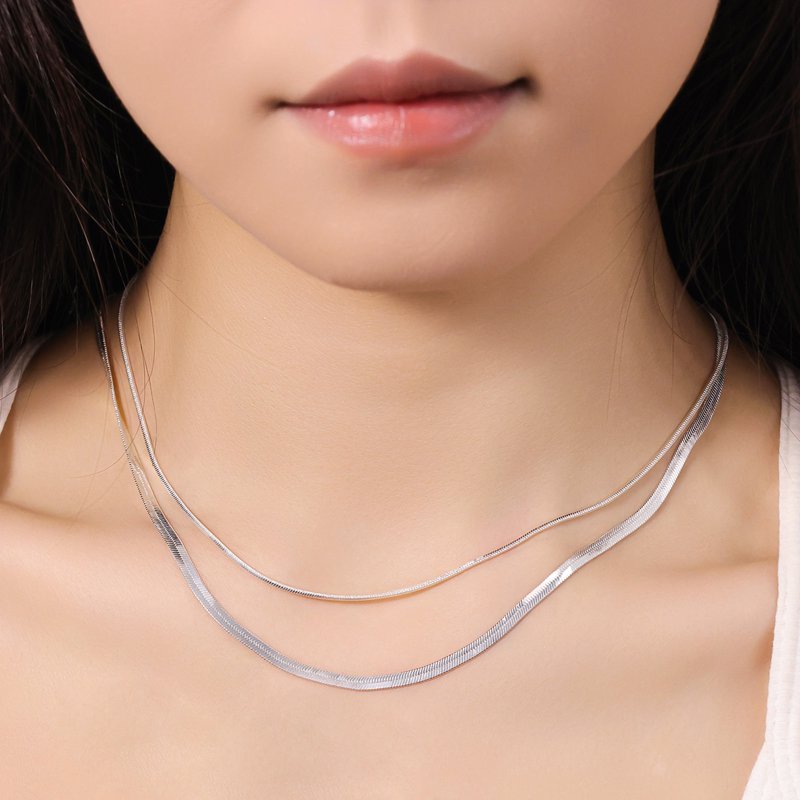 Silver Plated Layered Necklace Set for Women, Demi-Fine Jewelry 2-Piece