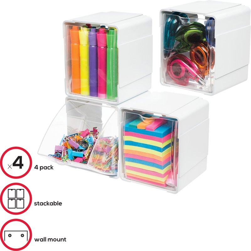 Interlocking Tilt Bin Storage Organizer - Clear and White, 4.625 x 4.875 x 5.5 inches