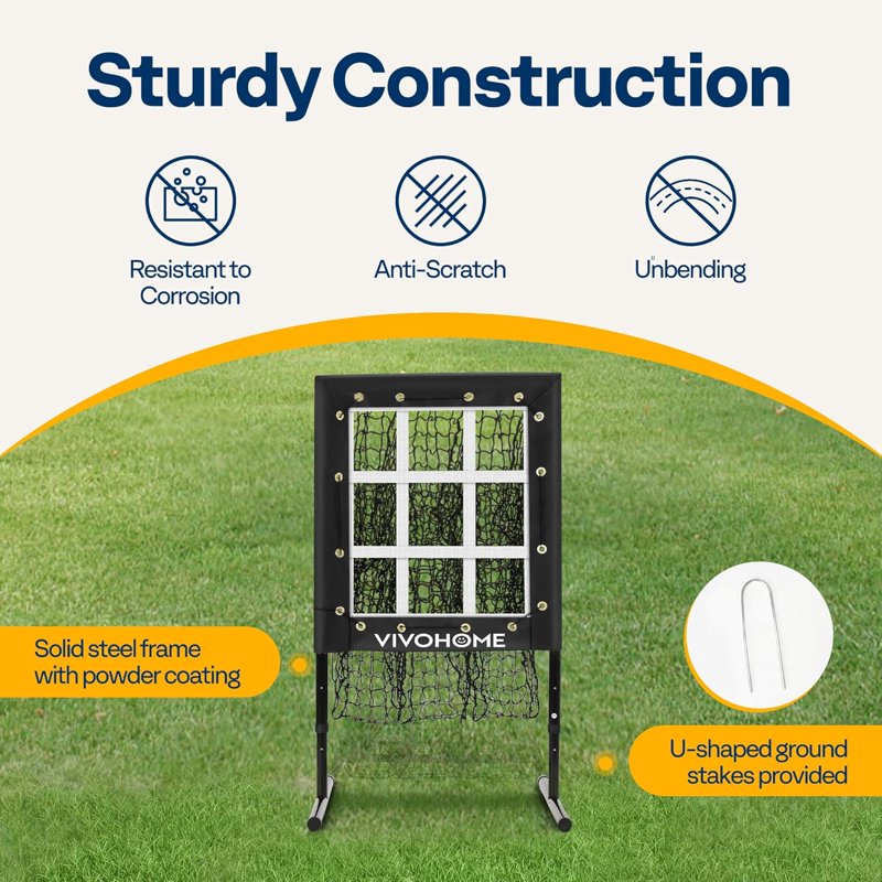 Baseball & Softball Pitching Net with 9 Pockets & Adjustable Height, Training Aid