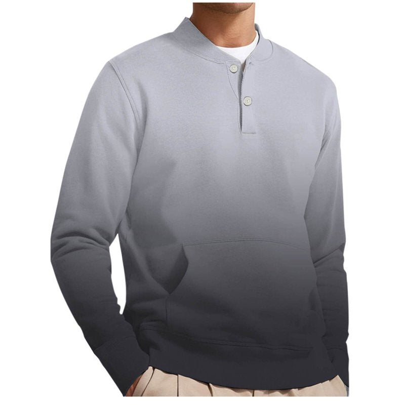 Big and Tall Men’s Sweatshirts No Hoods with Front Pockets - Casual Gradient Henley Tops