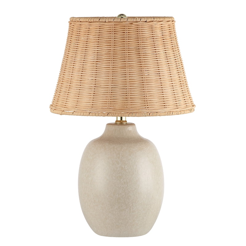 Cream Reactive Ceramic Table Lamp with Rattan Shade - 18 Inch