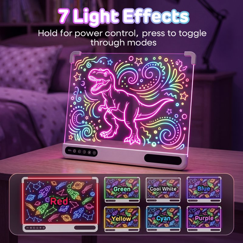 Kids LED Drawing Board with 7 Color Light Modes - Rechargeable Glow Doodle Board