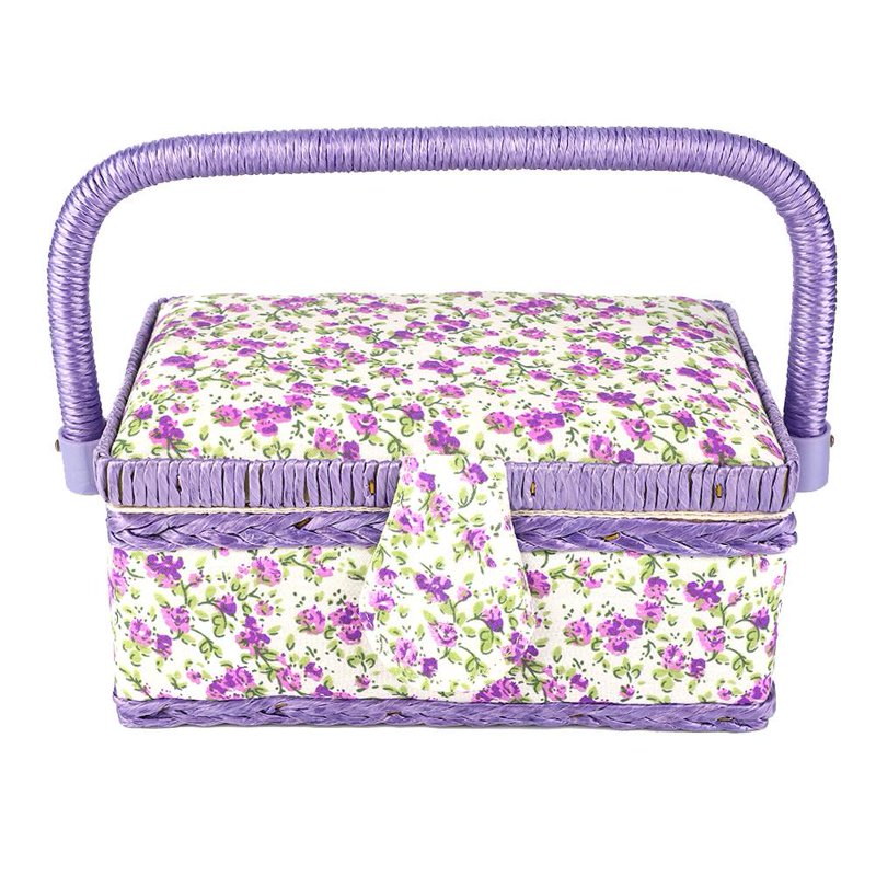 Handmade Sewing Basket Organizer with Double Layer Storage & Floral Print