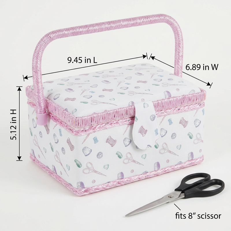 Vintage Wooden Sewing Basket Organizer with Removable Tray and Pin Cushion