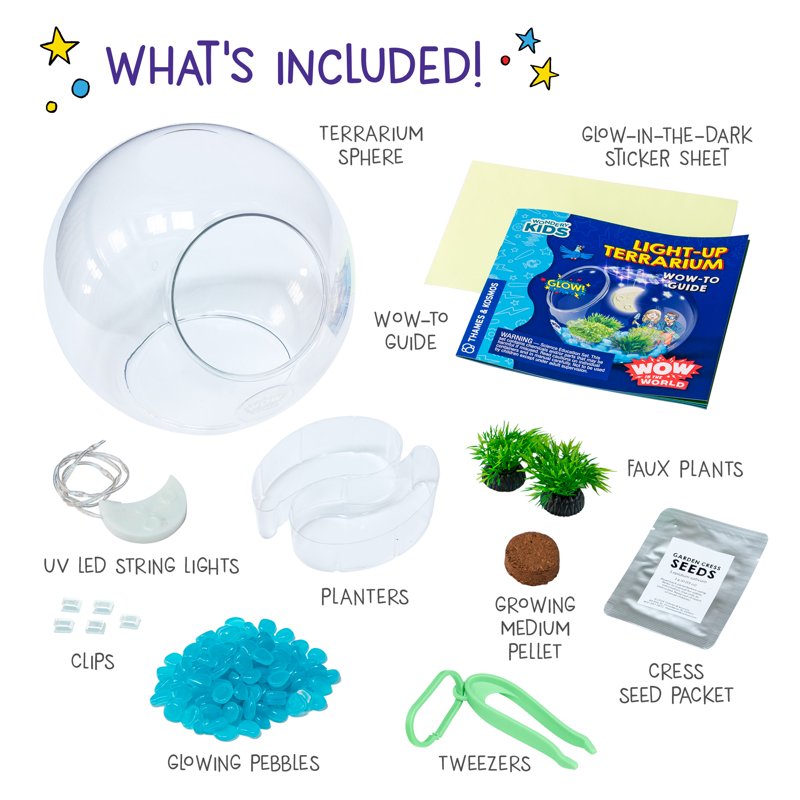 Kids Glowing Terrarium Kit with LED Lights and Real Plants — STEM Educational Toy