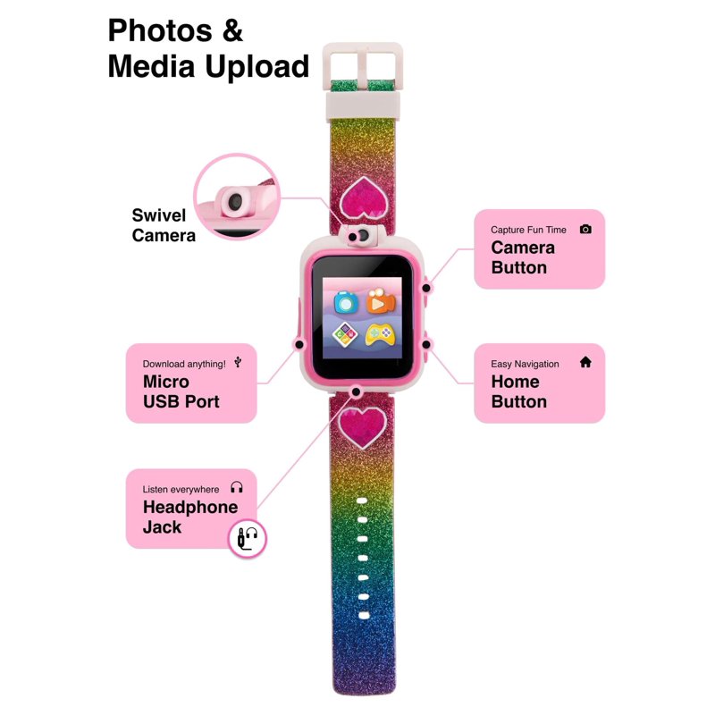 Kids Smartwatch and Earbuds Set - Rainbow Glitter Heart & Multiple Colors