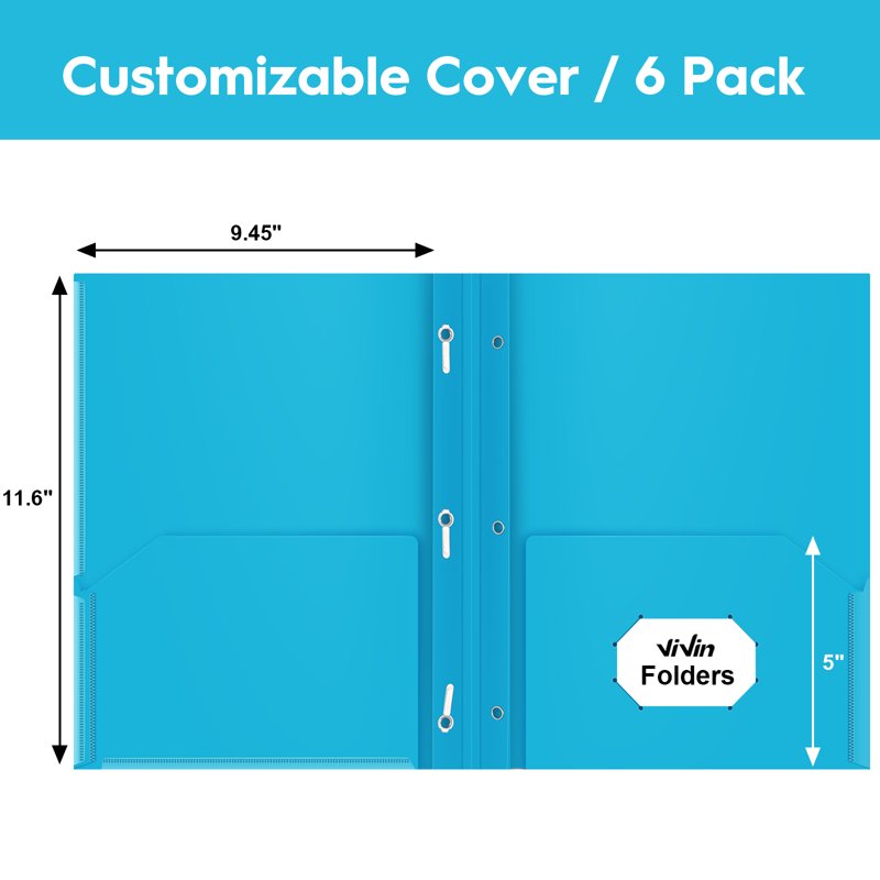 Heavy-Duty Plastic Folder with 3-Prongs and Front Pocket - 11.81x9.53 Inch