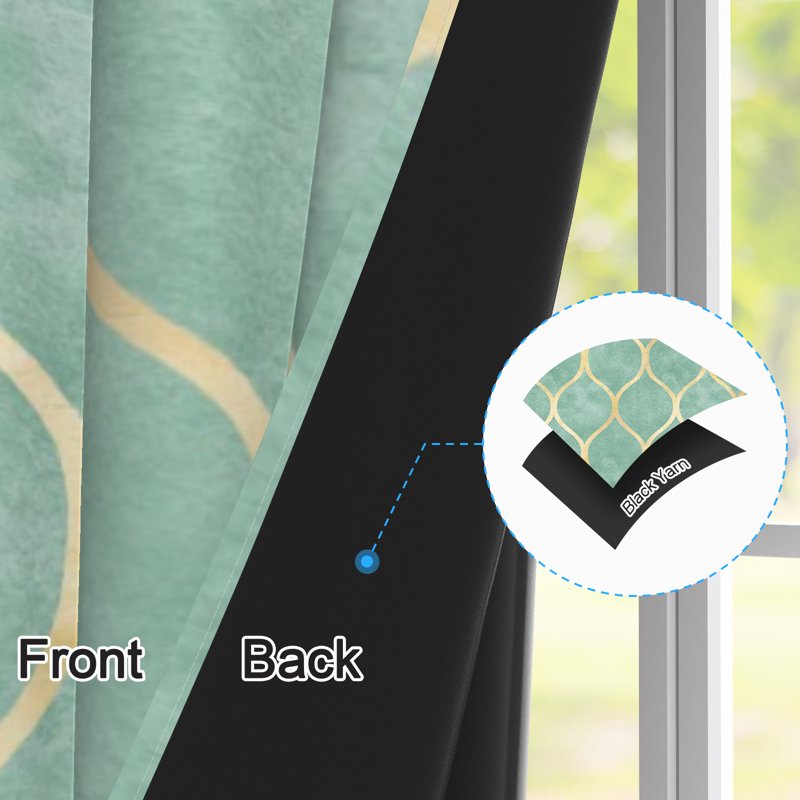 Blackout Curtains with Gold Geometric Design - Insulated Room Darkening Drapes