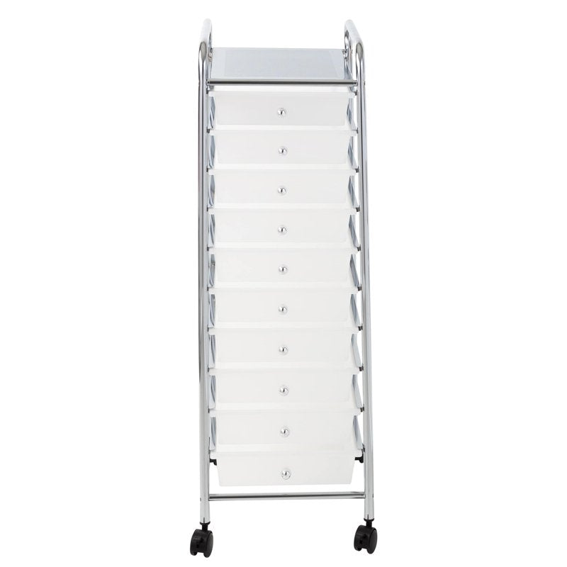Multi-Color Rolling Craft Cart with 10 Clear Drawers and Lockable Wheels
