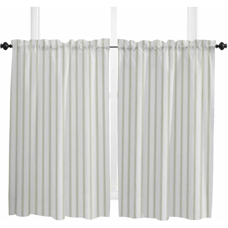 Sage Green Striped Window Curtain Set - Farmhouse Style, 2 Panels, Multiple Sizes