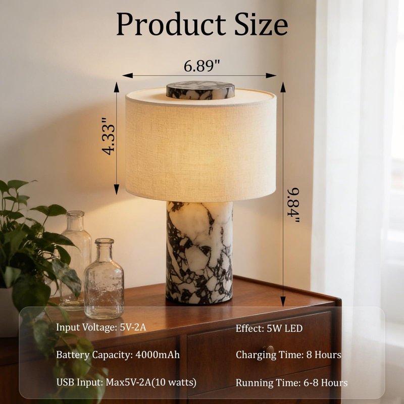 Marble Table Lamp with USB Charging Touch Dimmable Night Light