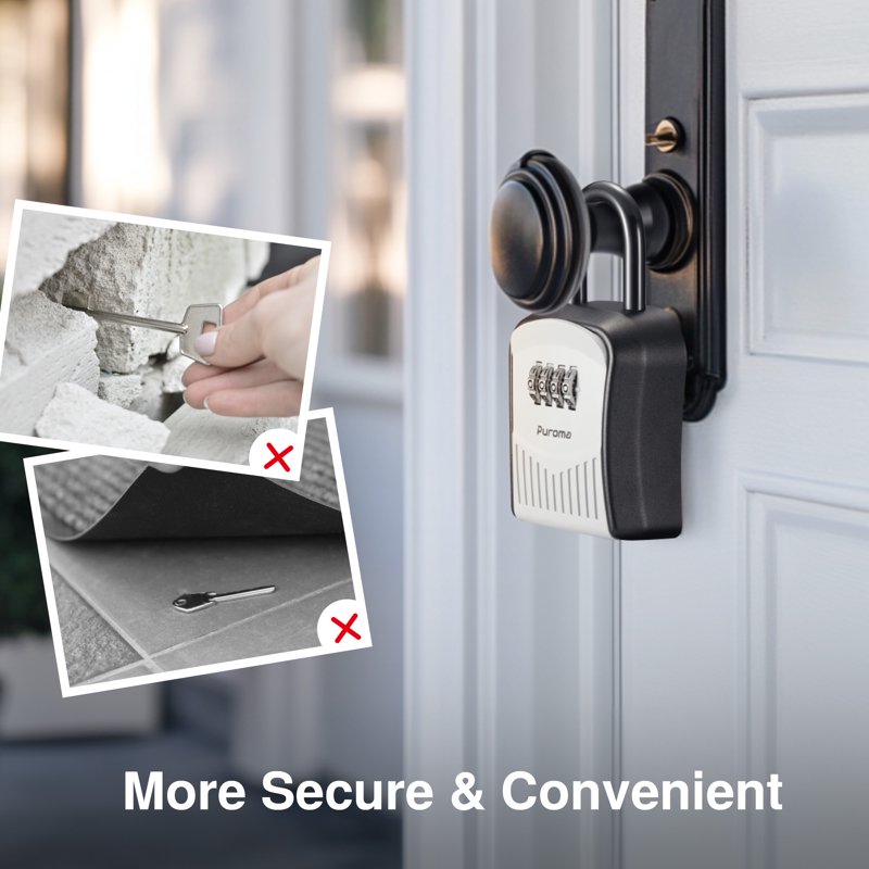 Puroma Combination Lock Box for Keys – Outdoor Wall Mount Safe, 4-Digit Code, Rust-Resistant Gray