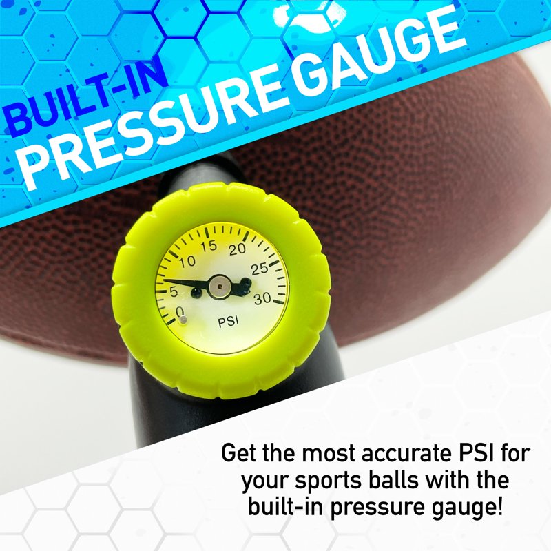 Ball Pump with Pressure Gauge and Needles - Inflates Sports Balls Accurately