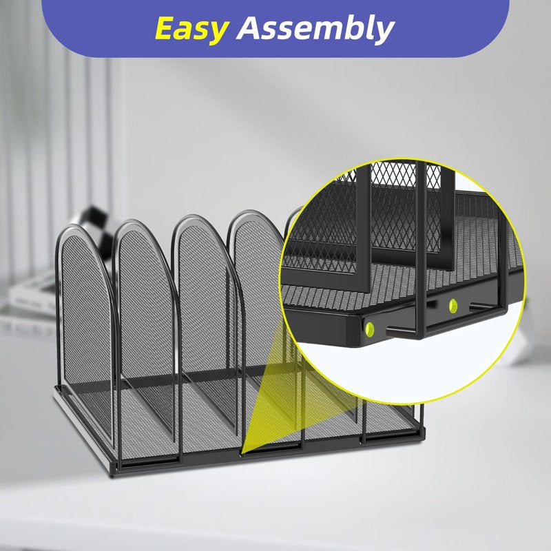 5 Compartment Metal Mesh Desk Organizer for Files and Documents