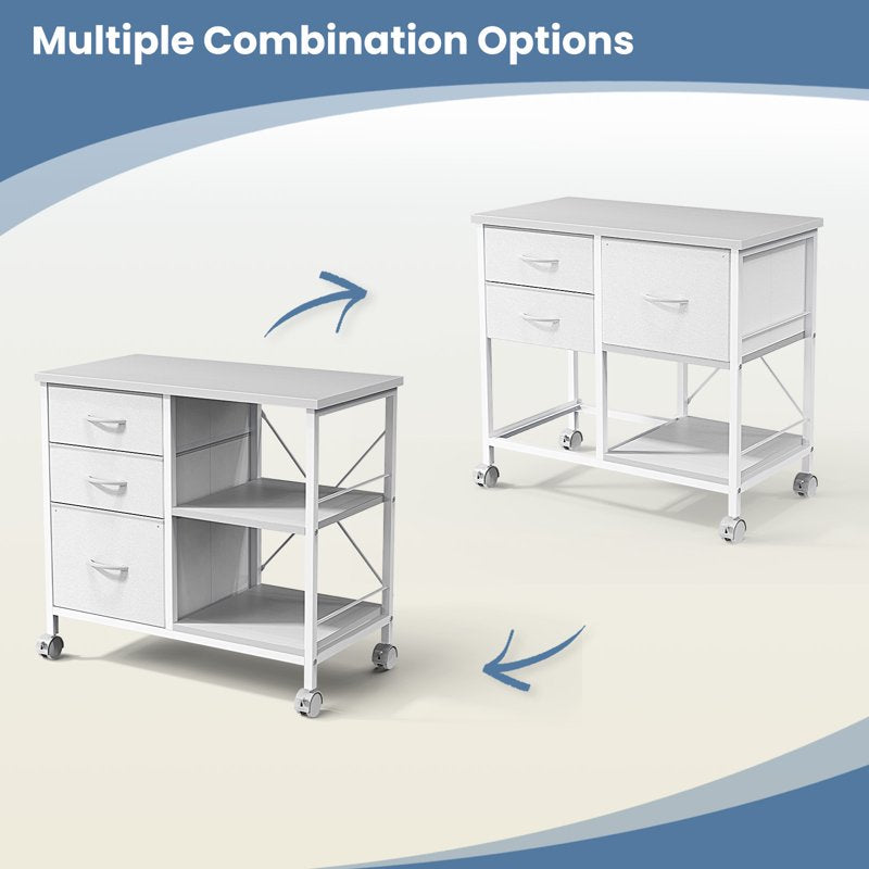 Mobile File Cabinet with 3 Fabric Drawers & Open Shelf - Office Storage