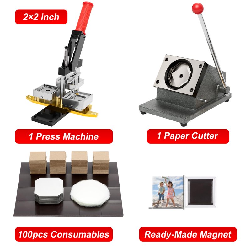 DIY Photo Magnet Maker Kit with Press Machine & 100 Materials - 2x2 Inch