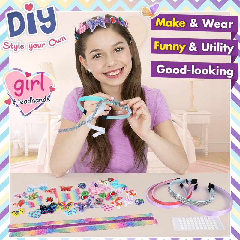 Kids Art and Craft Kit for Girls Ages 6-12 - DIY Hair Accessories Set with Butterfly, Mermaid, Flower, Unicorn Designs