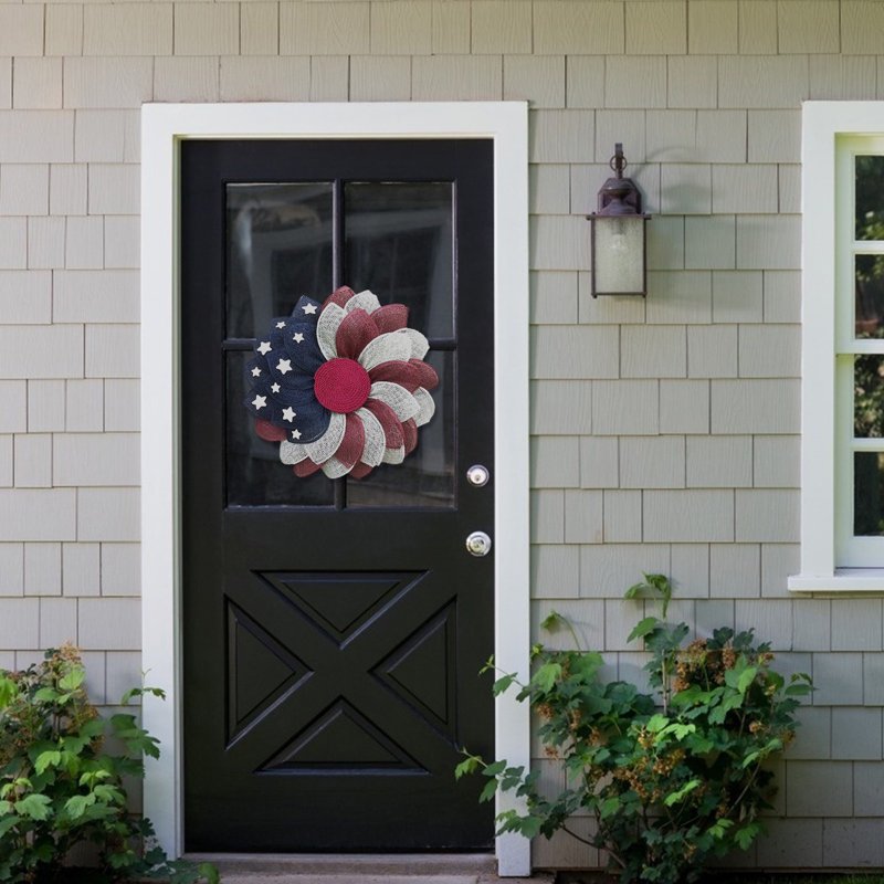 Patriotic 4th of July Wreath for Front Door Summer Holiday Decor Red White Blue