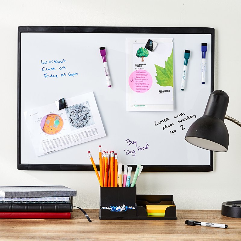 Magnetic Dry Erase Board 17x23 Inch - Black Frame, Includes Markers & Magnets