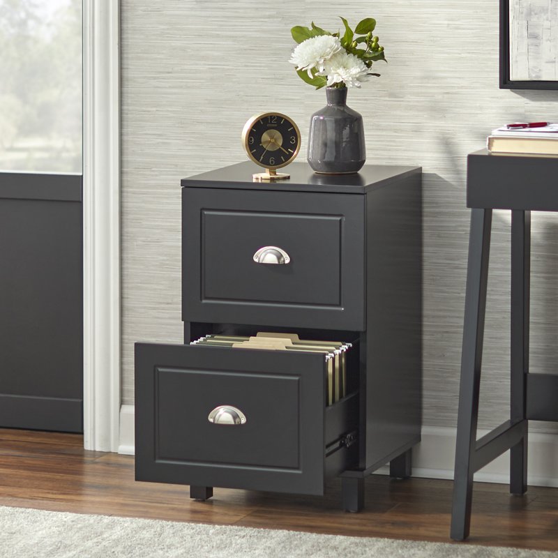 Black Two-Drawer Filing Cabinet for Home Office Storage