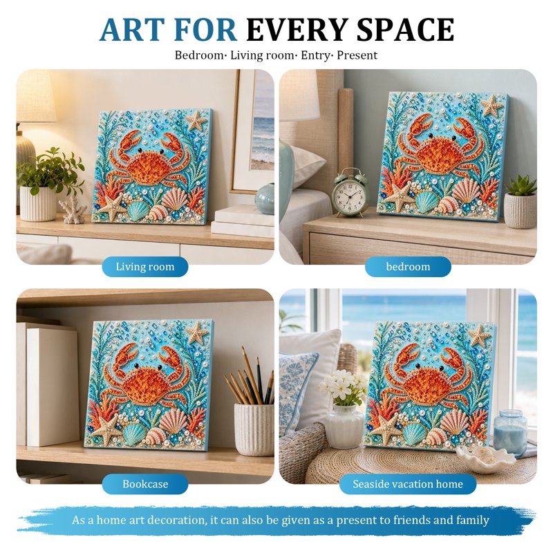 Crab Pearl Diamond Art Kit - 3D Ocean Scene, Framed 7.87x7.87 in (Variation: Crab)