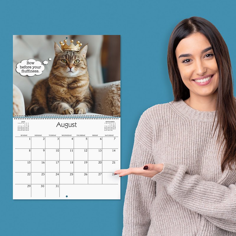 Current 2027 Cat Wall Calendar - Spiral-Bound Monthly Organizer for Kitchen & Office