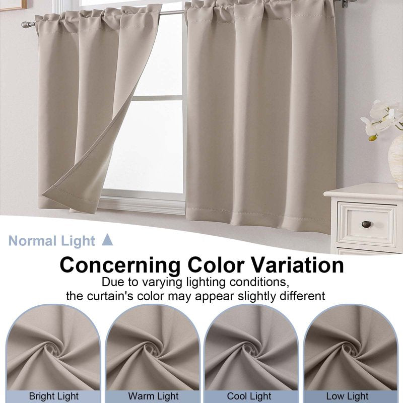 Blackout Curtain Panels with Rod Pocket for Small Windows - 2 Pack