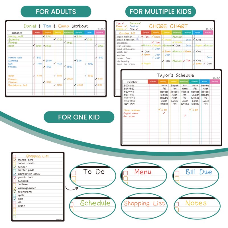 Magnetic Dry Erase Chore Chart Set with Markers — Household Organizer