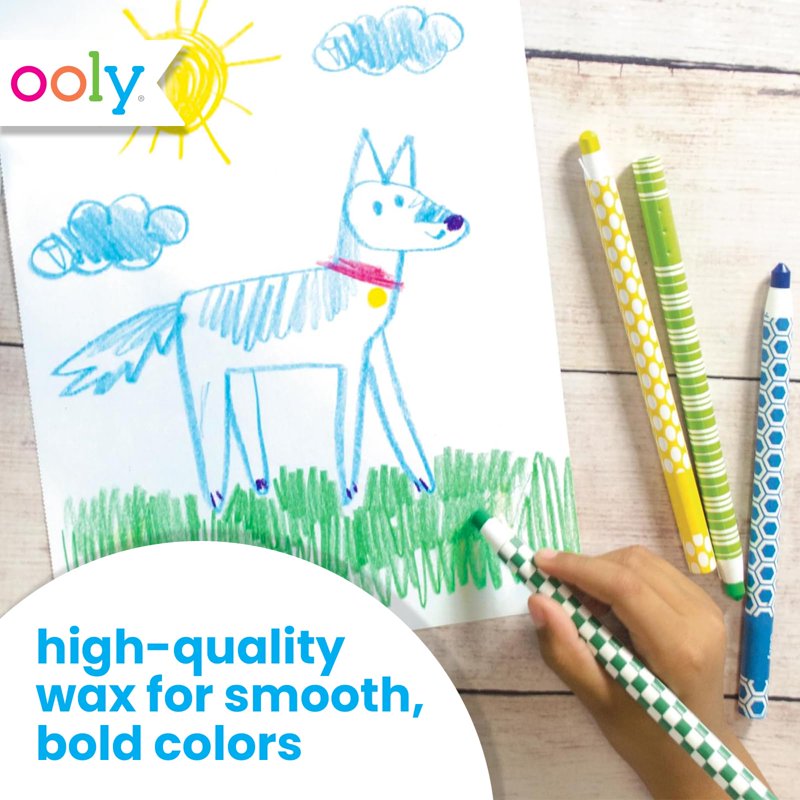 Kids Peelable Crayon Set - 12 Bright Color Wax Crayons for Art & Coloring