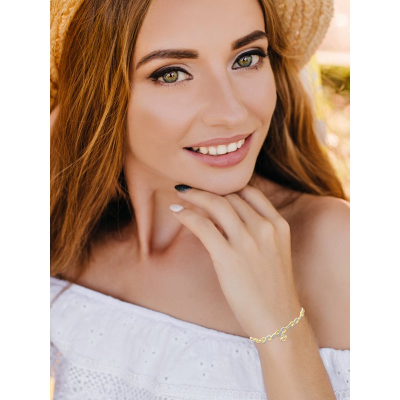 Heart and Infinity Bracelet with White Diamond Accents - 14k Gold-Plated, 7.75 Inch Beaded Links