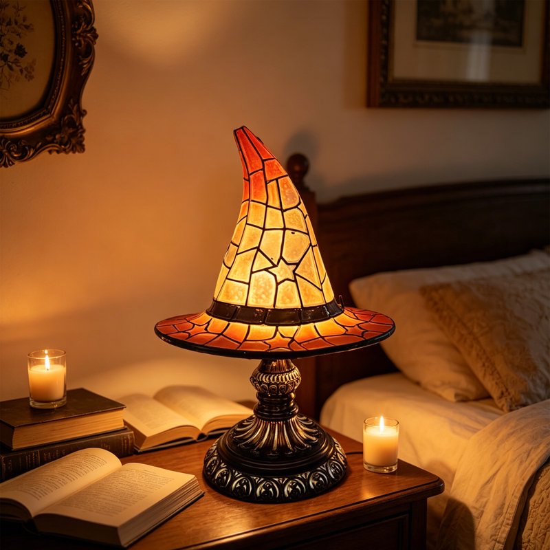 Halloween Witch Hat LED Lamp Indoor Decor Night Light for Shelf Mantel Table