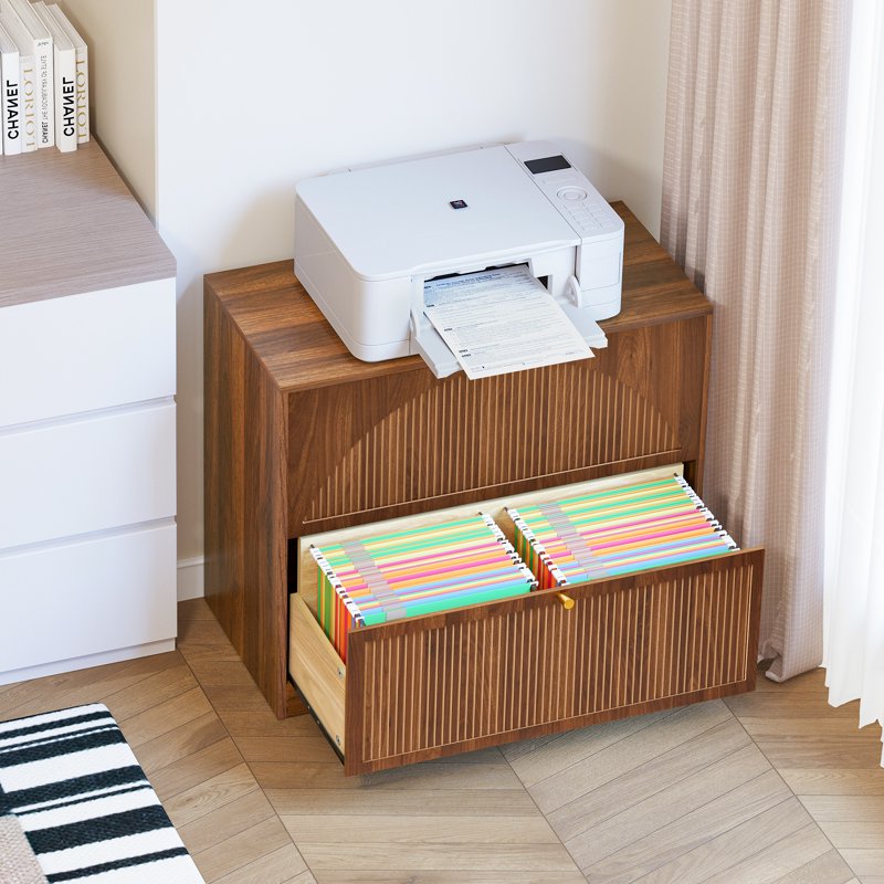 Walnut 2-Drawer Vertical File Cabinet Set - Modern Storage Organizer for Home Office