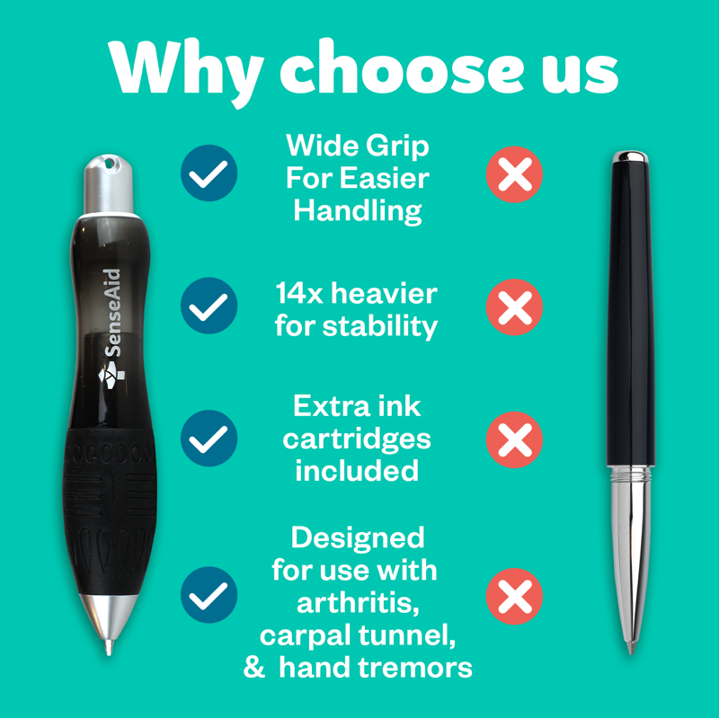 Weighted Pens for Hand Tremors, Arthritis & Parkinson’s - 2 Pack with Refills