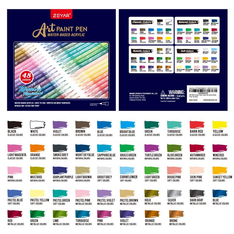 48 Colors Acrylic Paint Pens - Extra Fine Point, Waterproof & Permanent