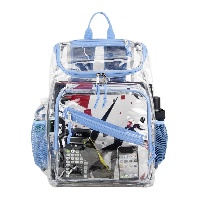 Unisex Clear Top Loader Backpack with Multiple Compartments - Light Blue Galaxy